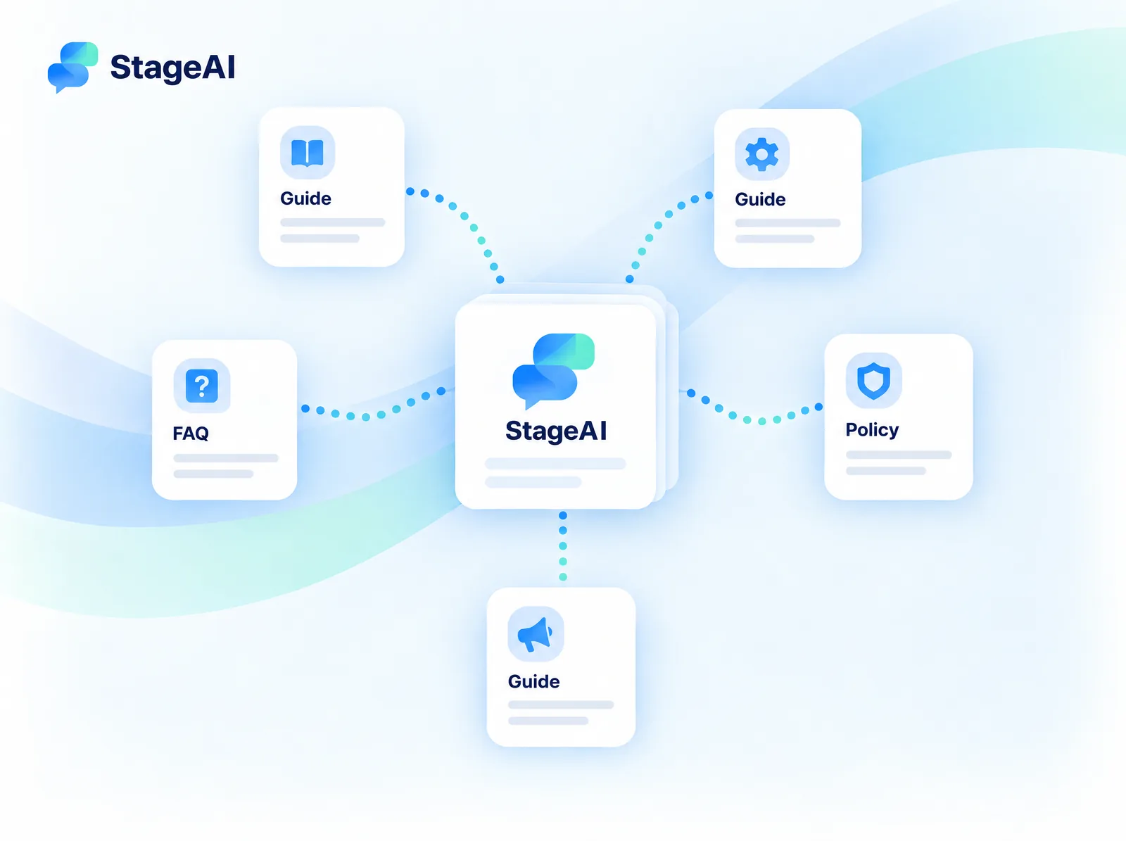 Scattered documents, one source of truth. — StageAI concept illustration