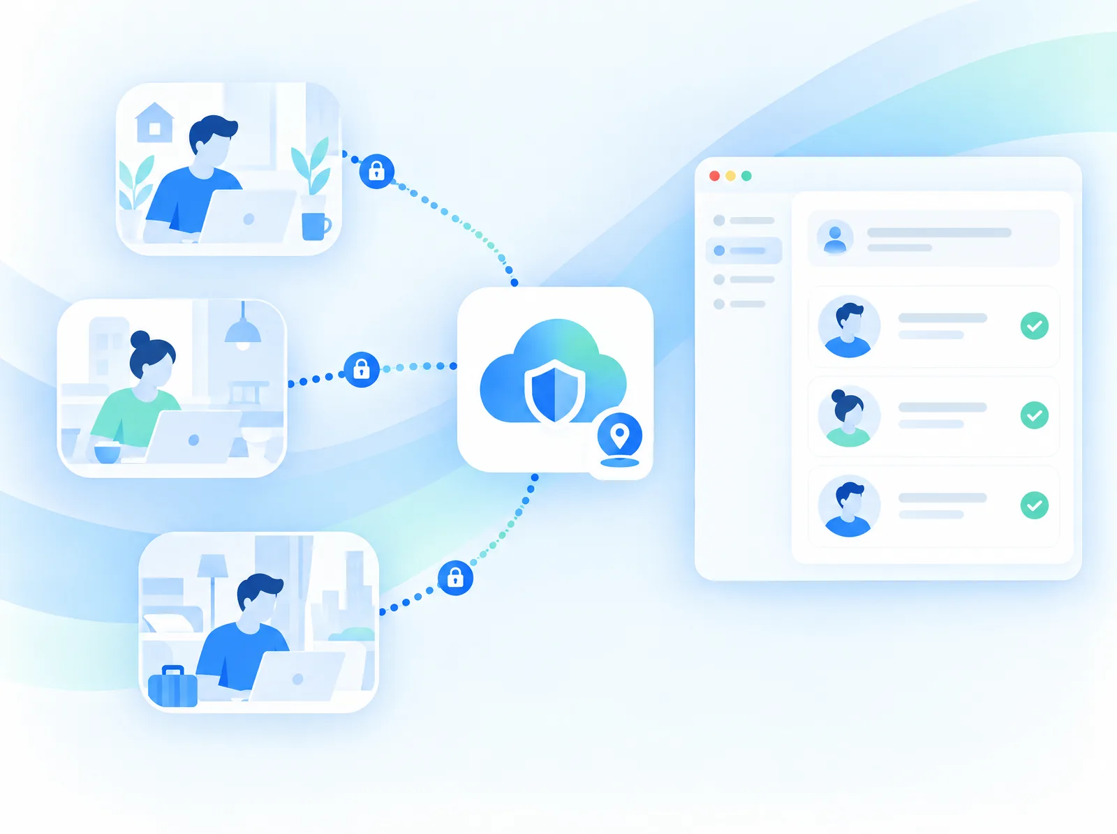 Wherever your team works, one secure connection. — StageVPN concept illustration